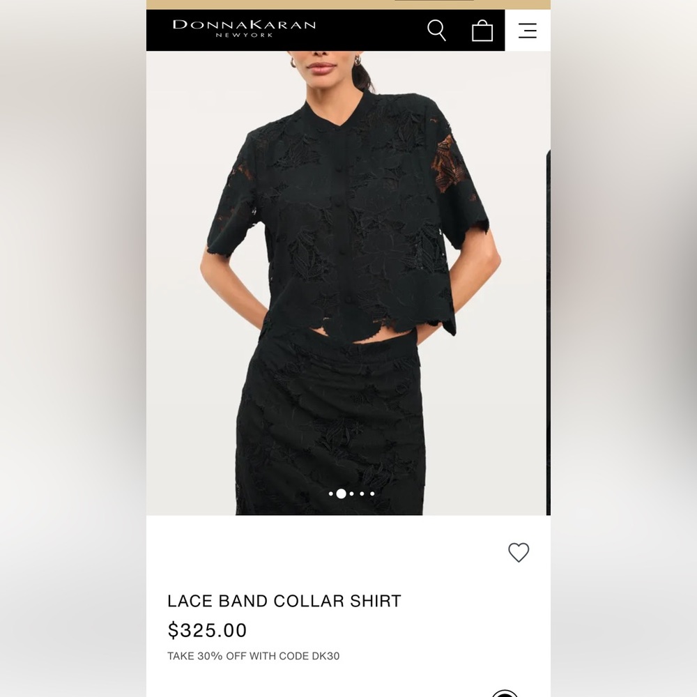 Nwt Donna Karan Lace band collar shirt